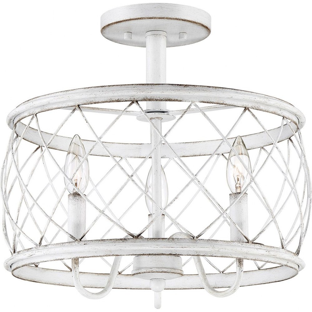 Quoizel Lighting-RDY1714AWH-Dury - 15 Inch 3 Light Semi-Flush Mount Antique White  Century Silver Leaf Finish