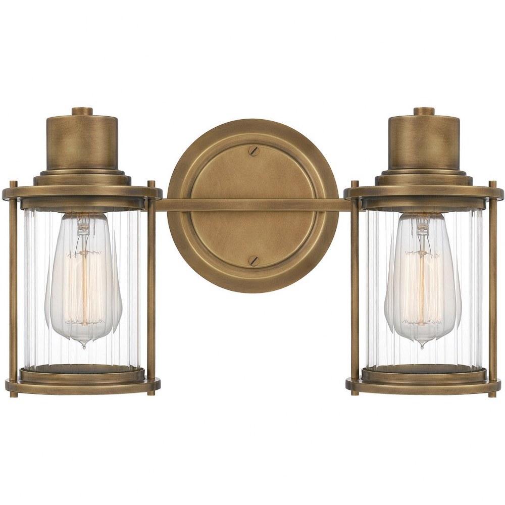 Quoizel Lighting-RIG8615WS-Riggs - 2 Light Medium Bath Vanity in Transitional style - 15 Inches wide by 8.5 Inches high   Weathered Brass Finish with Clear Ribbed Glass