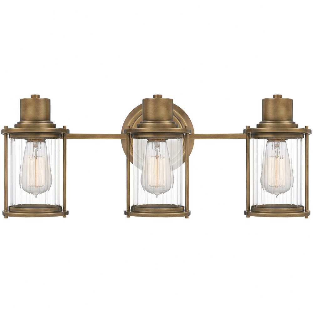 Quoizel Lighting-RIG8622WS-Riggs - 3 Light Large Bath Vanity in Transitional style - 22 Inches wide by 8.5 Inches high   Weathered Brass Finish with Clear Ribbed Glass