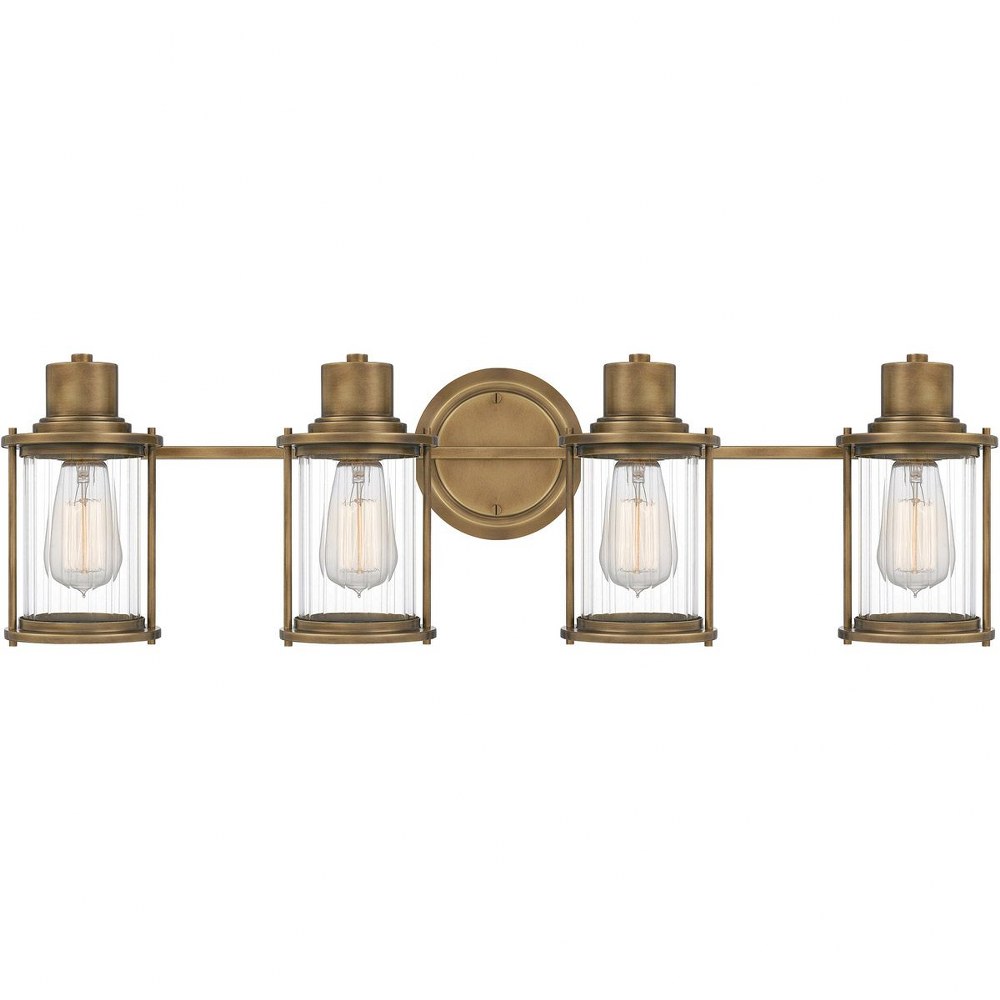 Quoizel Lighting-RIG8630WS-Riggs - 4 Light Extra Large Bath Vanity in Transitional style - 30 Inches wide by 8.5 Inches high   Weathered Brass Finish with Clear Ribbed Glass