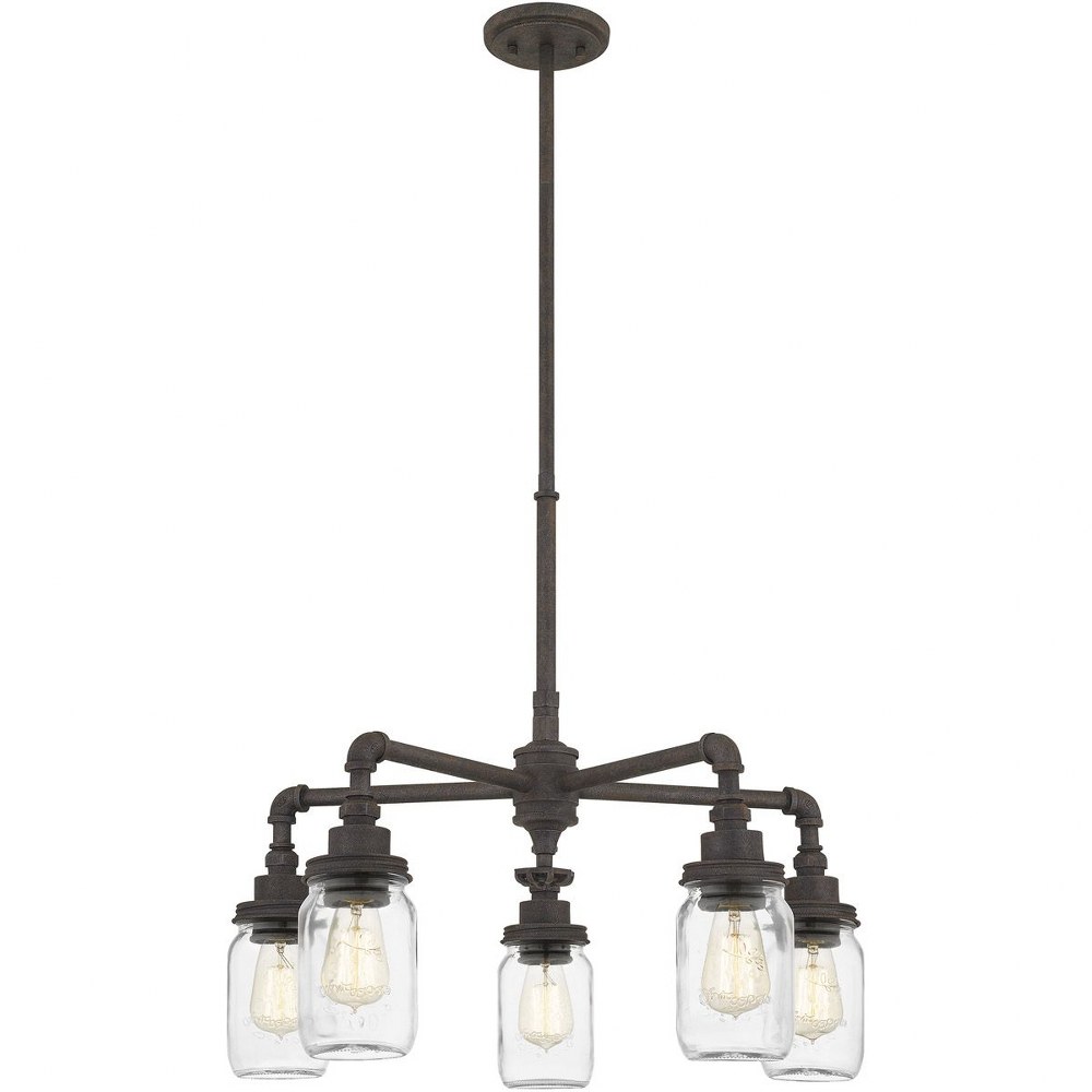 Quoizel Lighting-SQR3526RK-Squire - 5 Light Chandelier in Transitional style - 26 Inches wide by 23 Inches high   Rustic Black Finish with Clear Glass