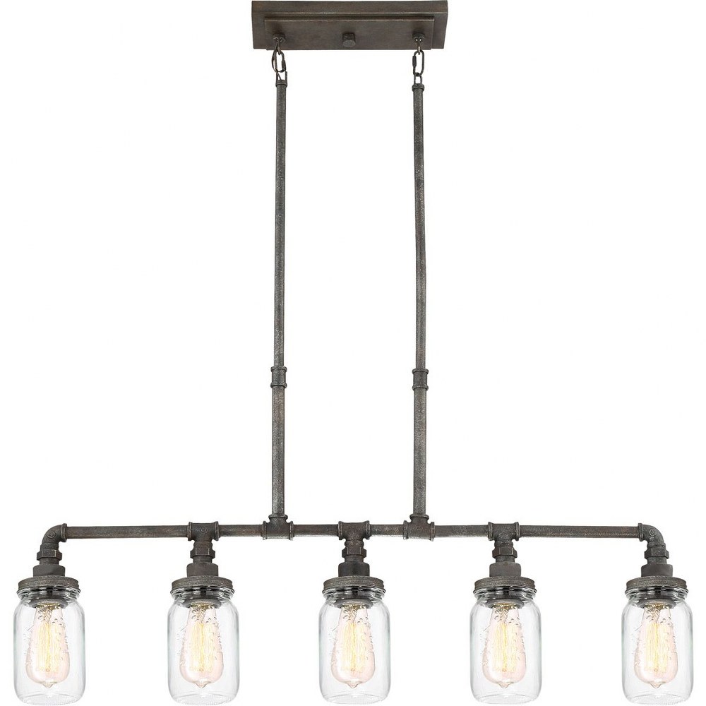 Quoizel Lighting-SQR538RK-Squire Linear Chandelier 5 Light Steel - 19 Inches high Rustic Black  Rustic Black Finish with Clear Glass