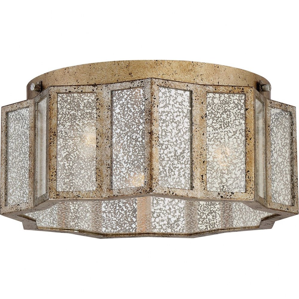 Quoizel Lighting-SRE1616AGL-Shrine - 3 Light Flush Mount   Aged Gold Finish with Antique Mercury Glass