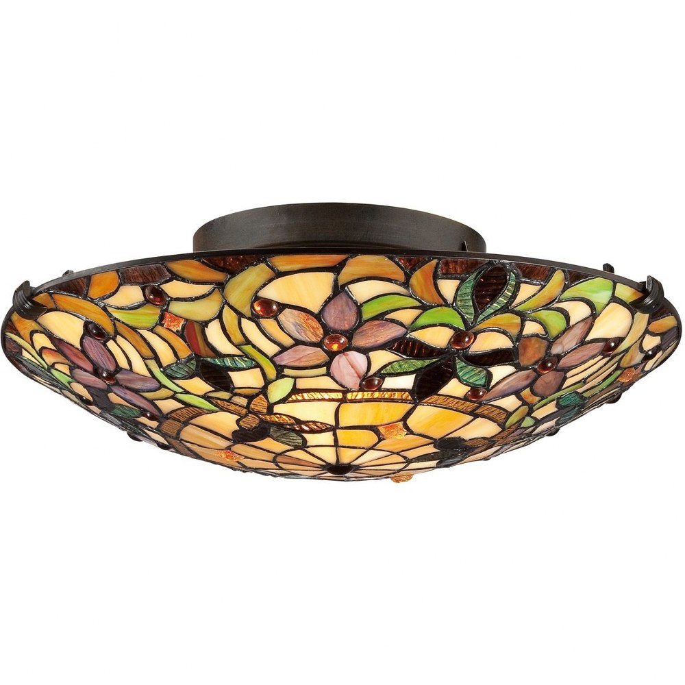 Quoizel Lighting-TF1396SVB-Kami - 2 Light Semi-Flush Mount - 6 Inches high   Vintage Bronze Finish with Tiffany Glass