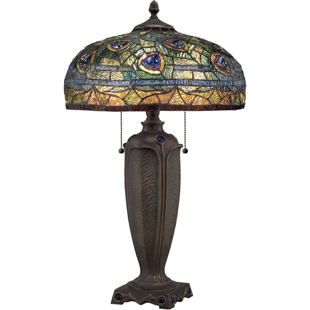 Quoizel Lighting-TF1487T-Lynch - 2 Light Table Lamp   Authentic Bronze Patina Finish with Tiffany Glass