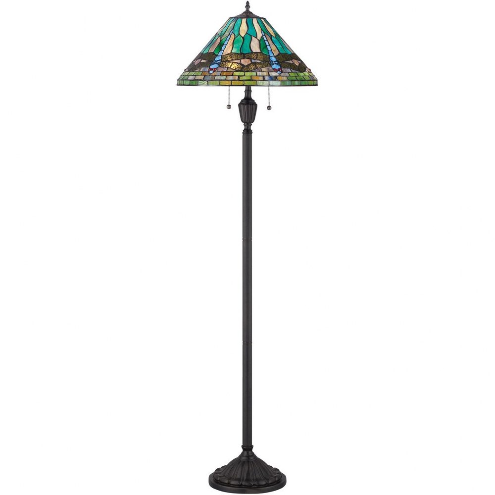 Quoizel Lighting-TF1508FVB-King - 2 Light Floor Lamp   Vintage Bronze Finish with Tiffany Glass