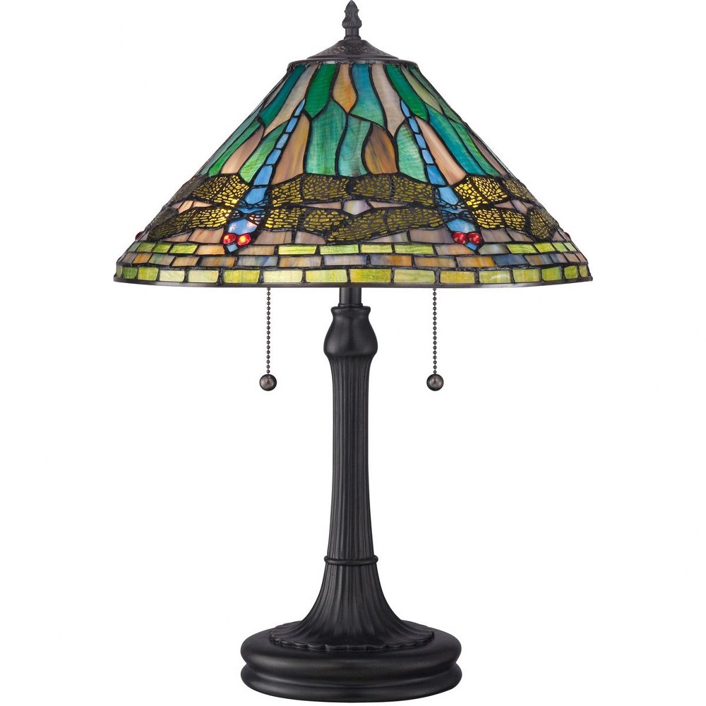 Quoizel Lighting-TF1508TVB-King - 2 Light Table Lamp   Vintage Bronze Finish with Tiffany Glass