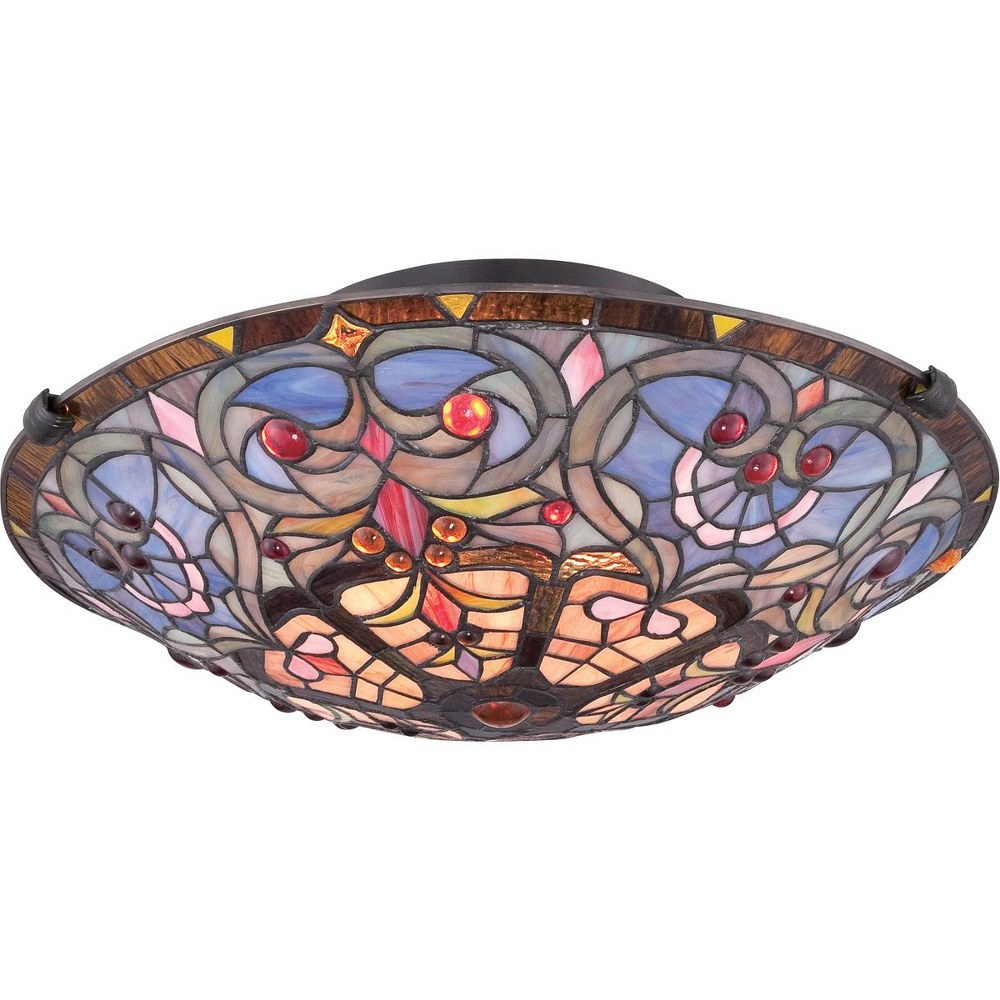 Quoizel Lighting-TF1805SVB-Tiffany - 2 Light Flush Mount   Vintage Bronze Finish with Tiffany Glass