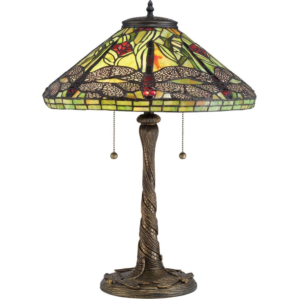 Quoizel Lighting-TF2598T-Jungle Dragonfly - 2 Light Small Portable Table Lamp   Architectural Bronze Finish with Tiffany Glass