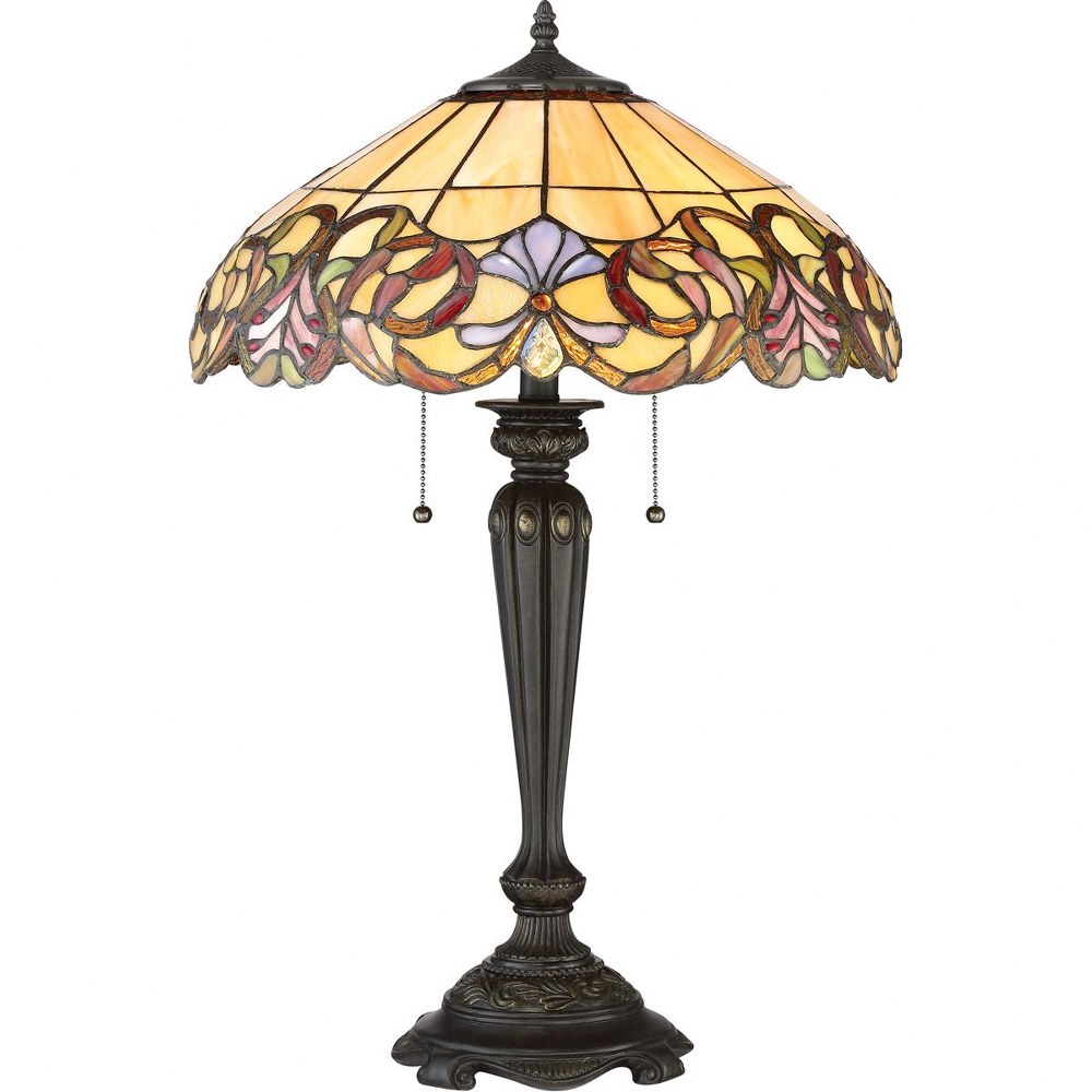 Quoizel Lighting-TF2802TIB-Blossom - 2 Light Small Table Lamp   Imperial Bronze Finish with Tiffany Glass