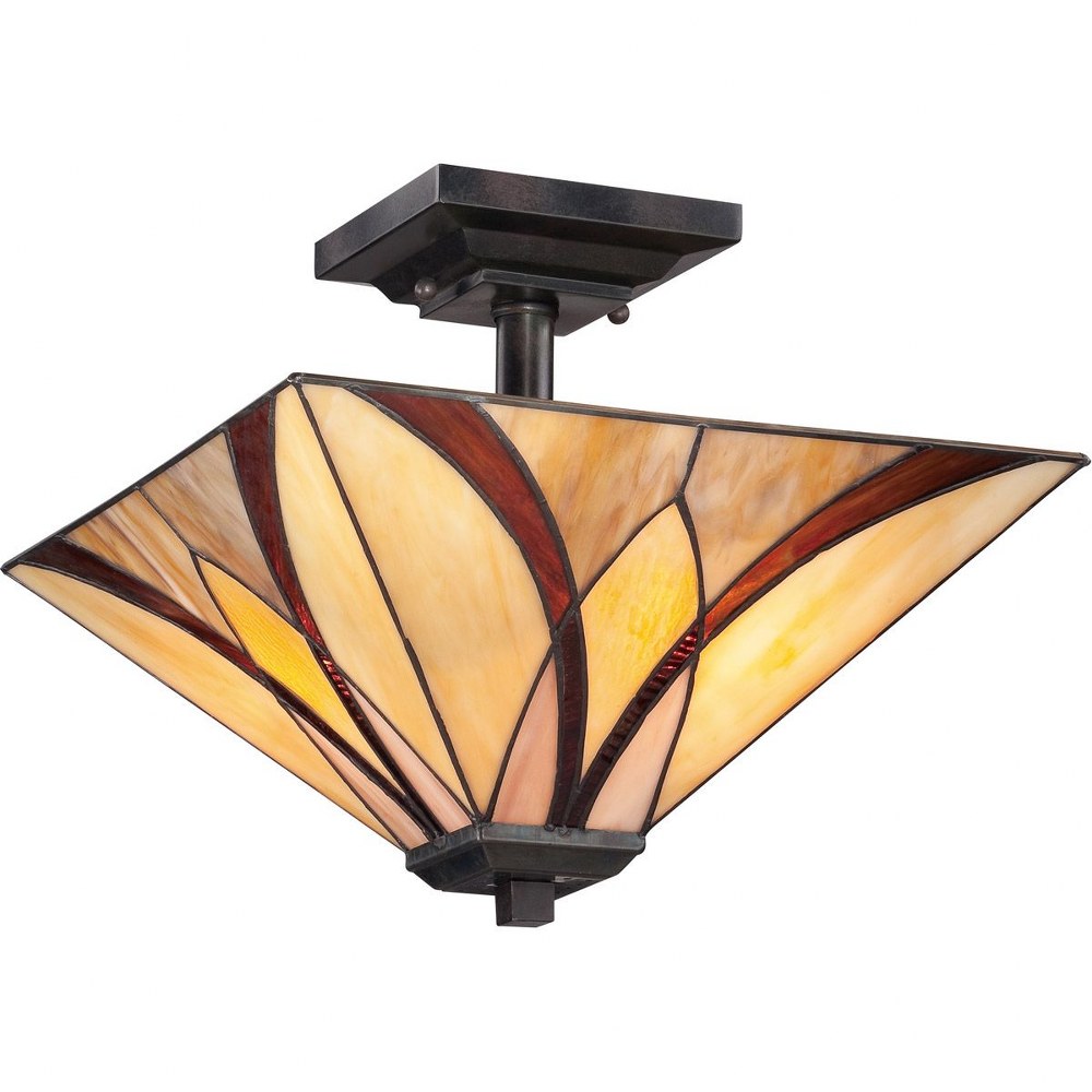 Quoizel Lighting-TFAS1714VA-Asheville - 2 Light Semi-Flush Mount   Valiant Bronze Finish with Tiffany Glass