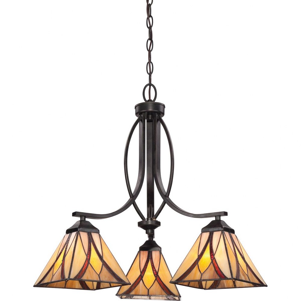 Quoizel Lighting-TFAS5003VA-Asheville - 3 Light Large Pendant - 22.25 Inches high   Valiant Bronze Finish with Tiffany Glass