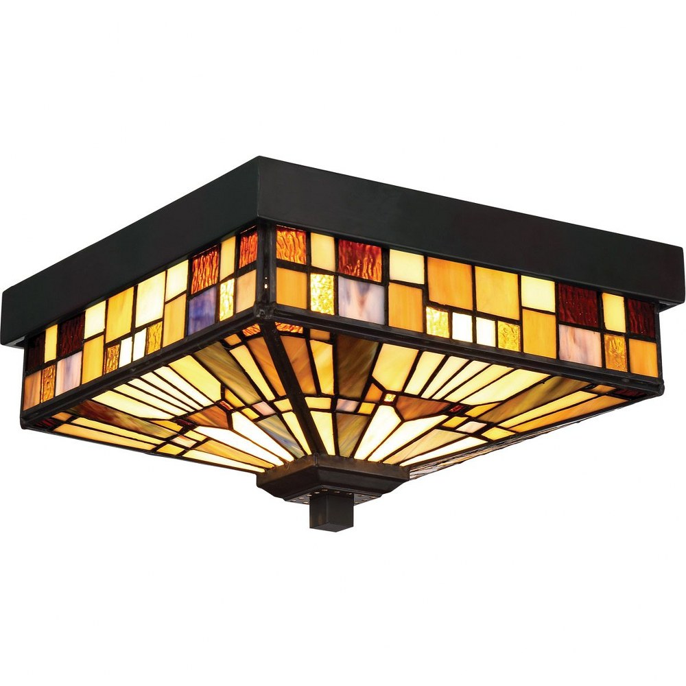 Quoizel Lighting-TFIK1611VA-Inglenook - 2 Light Outdoor Medium Flush Mount   Valiant Bronze Finish with Tiffany Glass