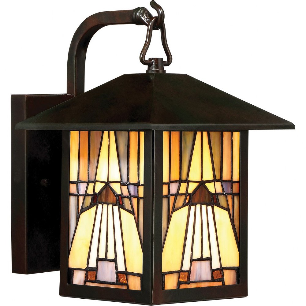 Quoizel Lighting-TFIK8407VA-Inglenook - 100W 1 Light Outdoor Small Wall Lantern - 10.5 Inches high   Valiant Bronze Finish with Tiffany Glass