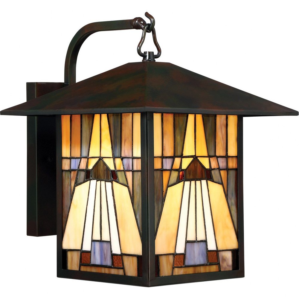 Quoizel Lighting-TFIK8411VA-Inglenook - 150W 1 Light Outdoor Large Wall Lantern - 14 Inches high   Valiant Bronze Finish with Tiffany Glass