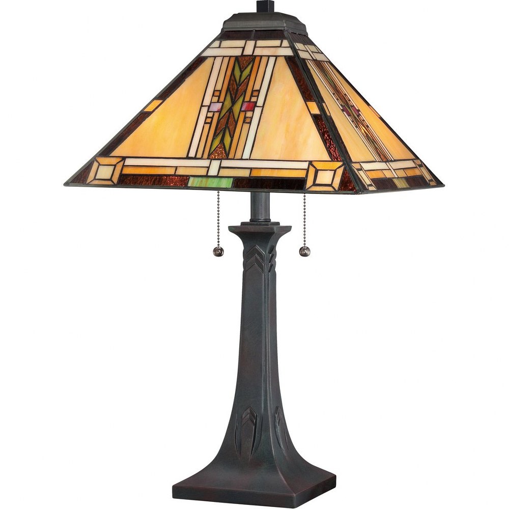 Quoizel Lighting-TFNO6325VA-Navajo - 2 Light Table Lamp   Vintage Bronze Finish with Tiffany Glass