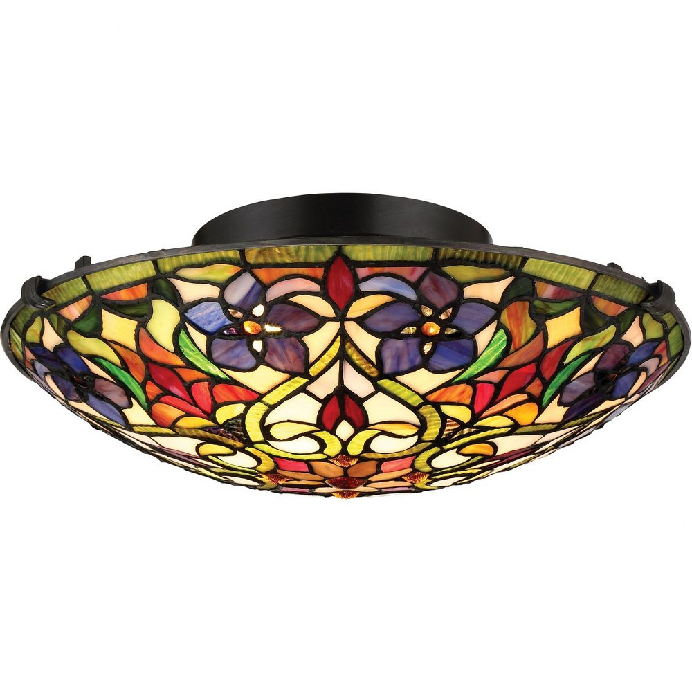 Quoizel Lighting-TFVT1617VB-Violets - 2 Light Large Flush Mount   Vintage Bronze Finish with Tiffany Glass