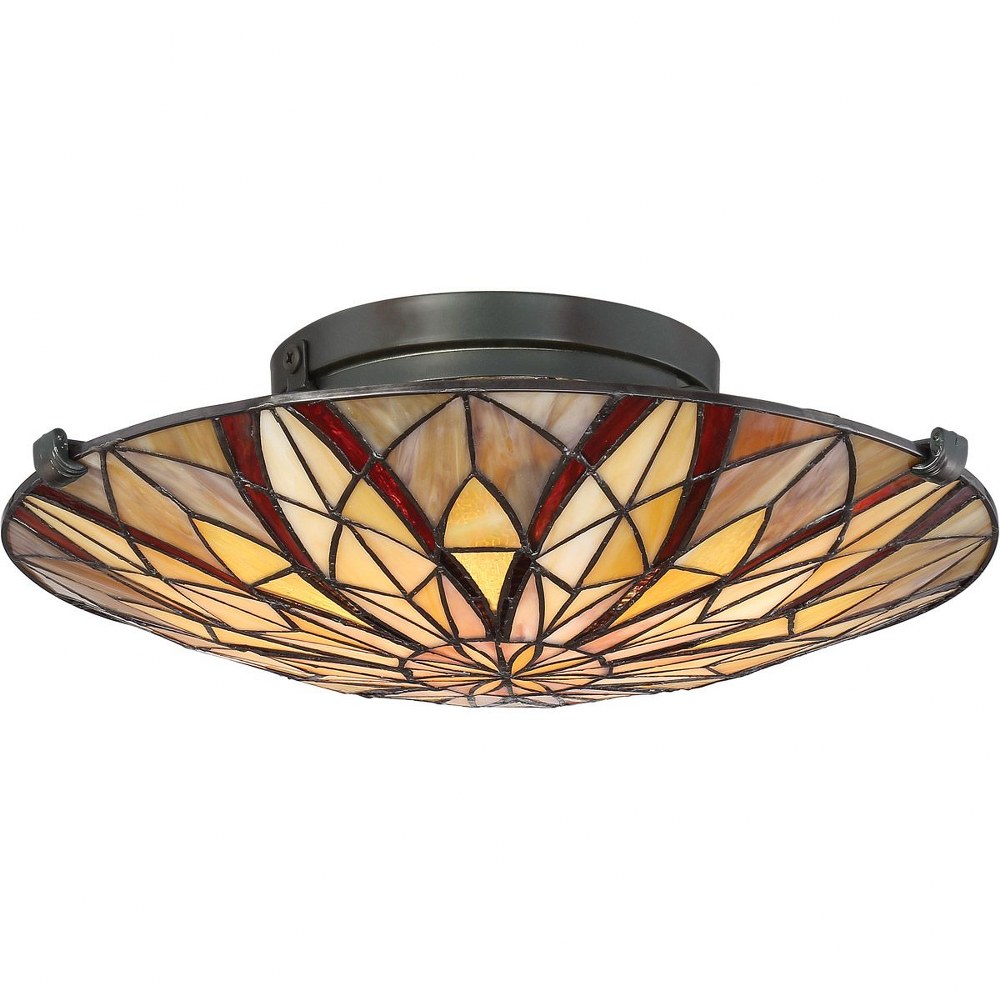 Quoizel Lighting-TFVY1400VA-Victory - 2 Light Medium Semi-Flush Mount   Valiant Bronze Finish with Tiffany Glass