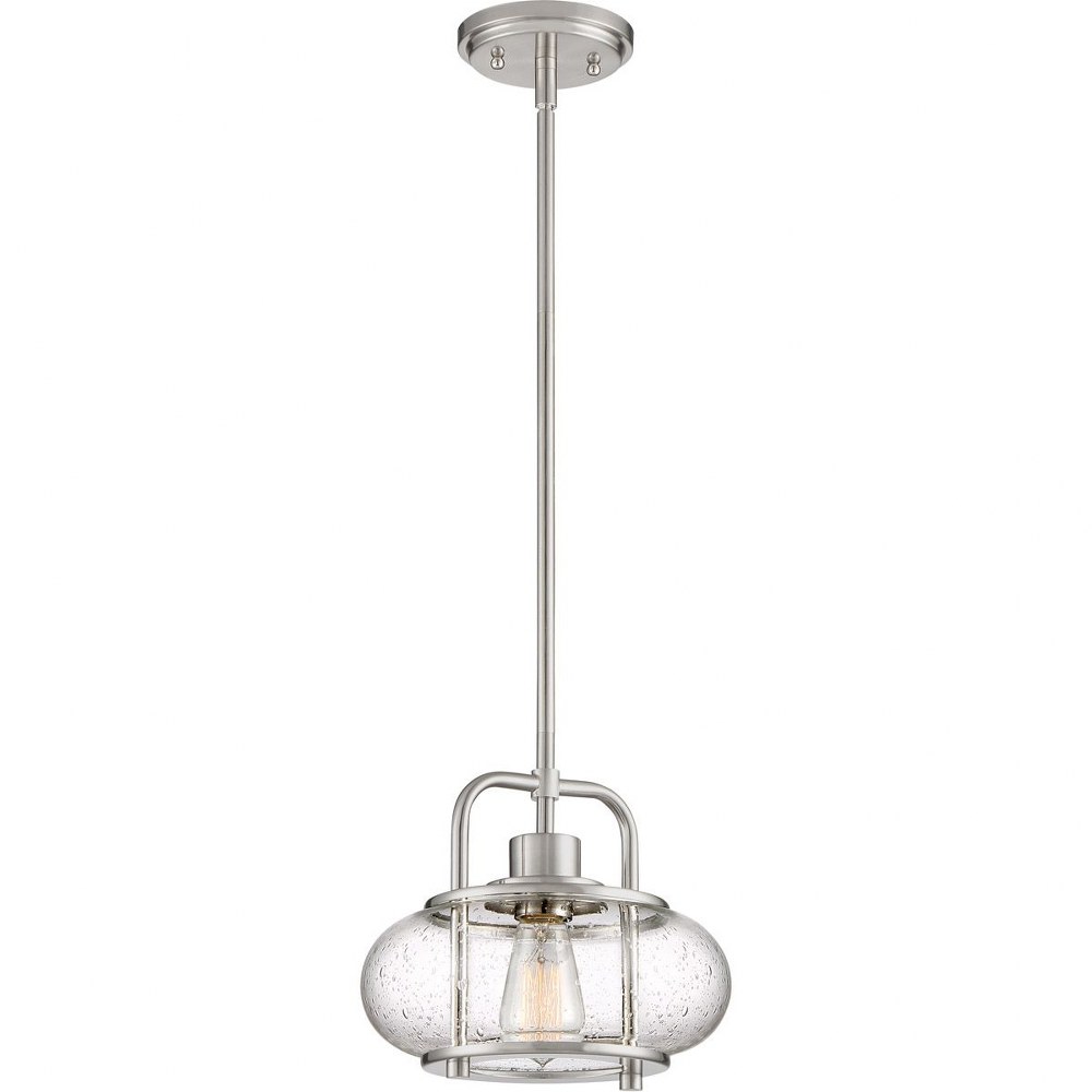 Quoizel Lighting-TRG1510BN-Trilogy - 1 Light Mini Pendant - 9.5 Inches high Brushed Nickel  Old Bronze Finish with Clear Seedy Glass