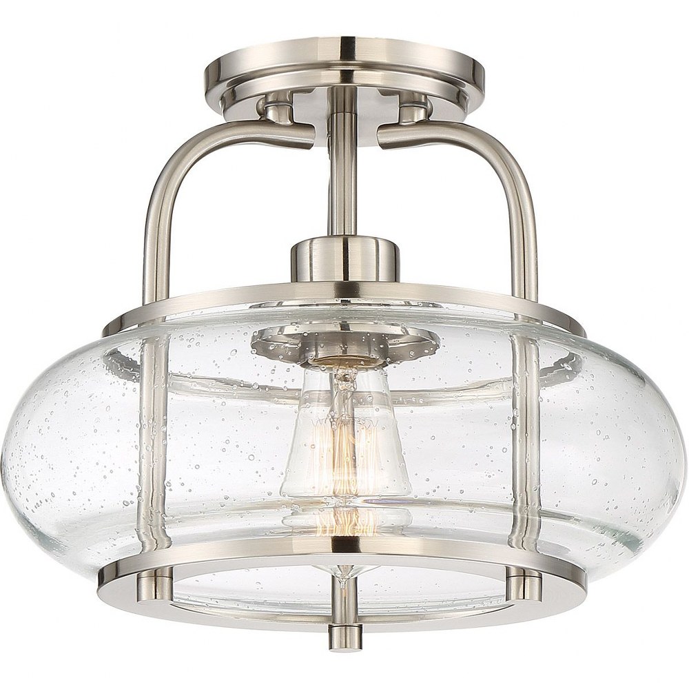 Quoizel Lighting-TRG1712BN-Trilogy - 1 Light Small Semi-Flush Mount - 10 Inches high Brushed Nickel  Old Bronze Finish with Clear Seedy Glass