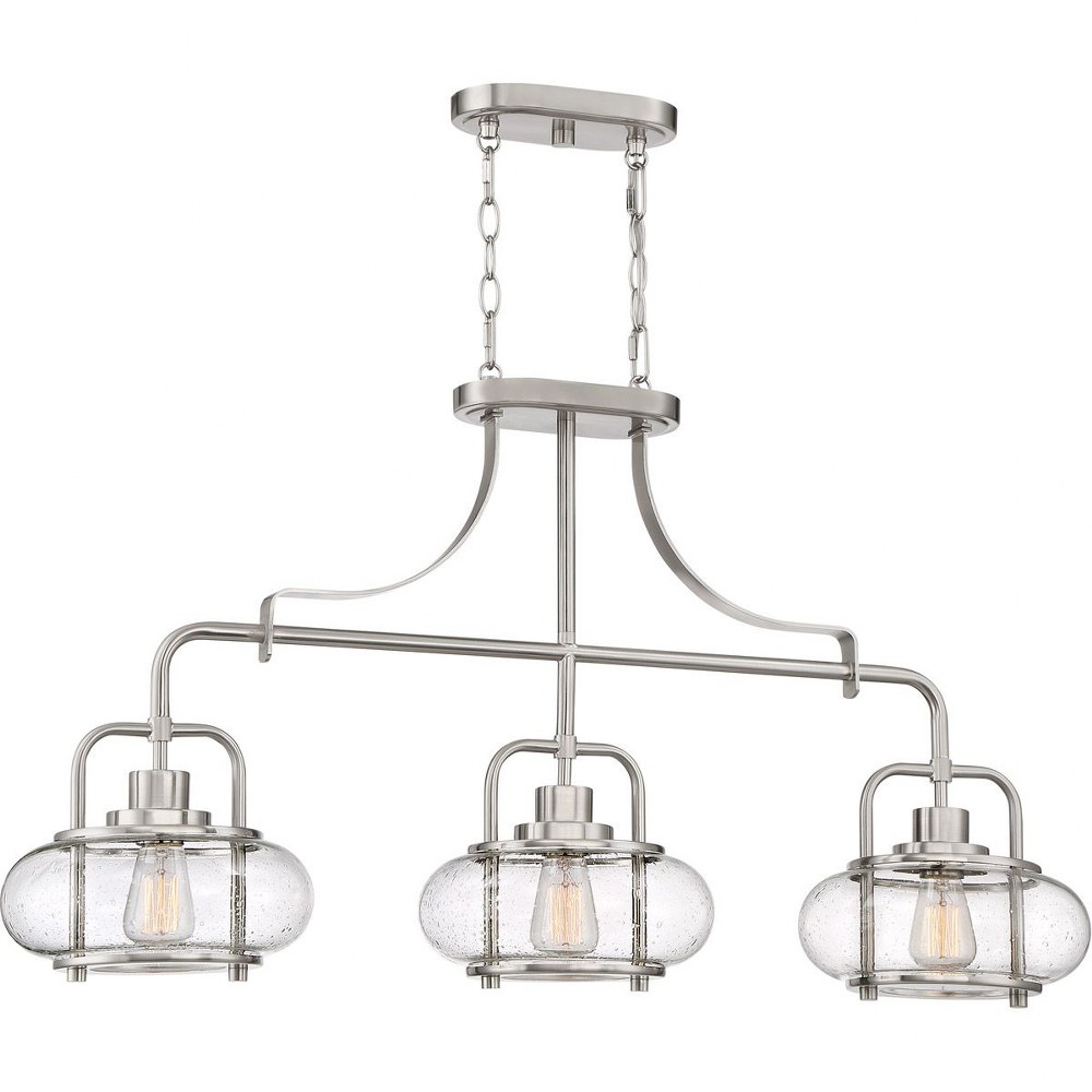 Quoizel Lighting-TRG338BN-Trilogy - 3 Light Island - 21.55 Inches high Brushed Nickel  Old Bronze Finish with Clear Seedy Glass