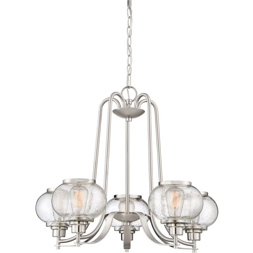 Quoizel Lighting-TRG5005BN-Trilogy Chandelier 5 Light Steel - 21.69 Inches high Brushed Nickel  Old Bronze Finish with Clear Seedy Glass