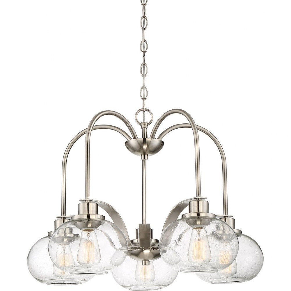 Quoizel Lighting-TRG5105BN-Trilogy - 5 Light Steel Dinette Chandelier - 19 Inches high Brushed Nickel  Old Bronze Finish with Clear Seedy Glass