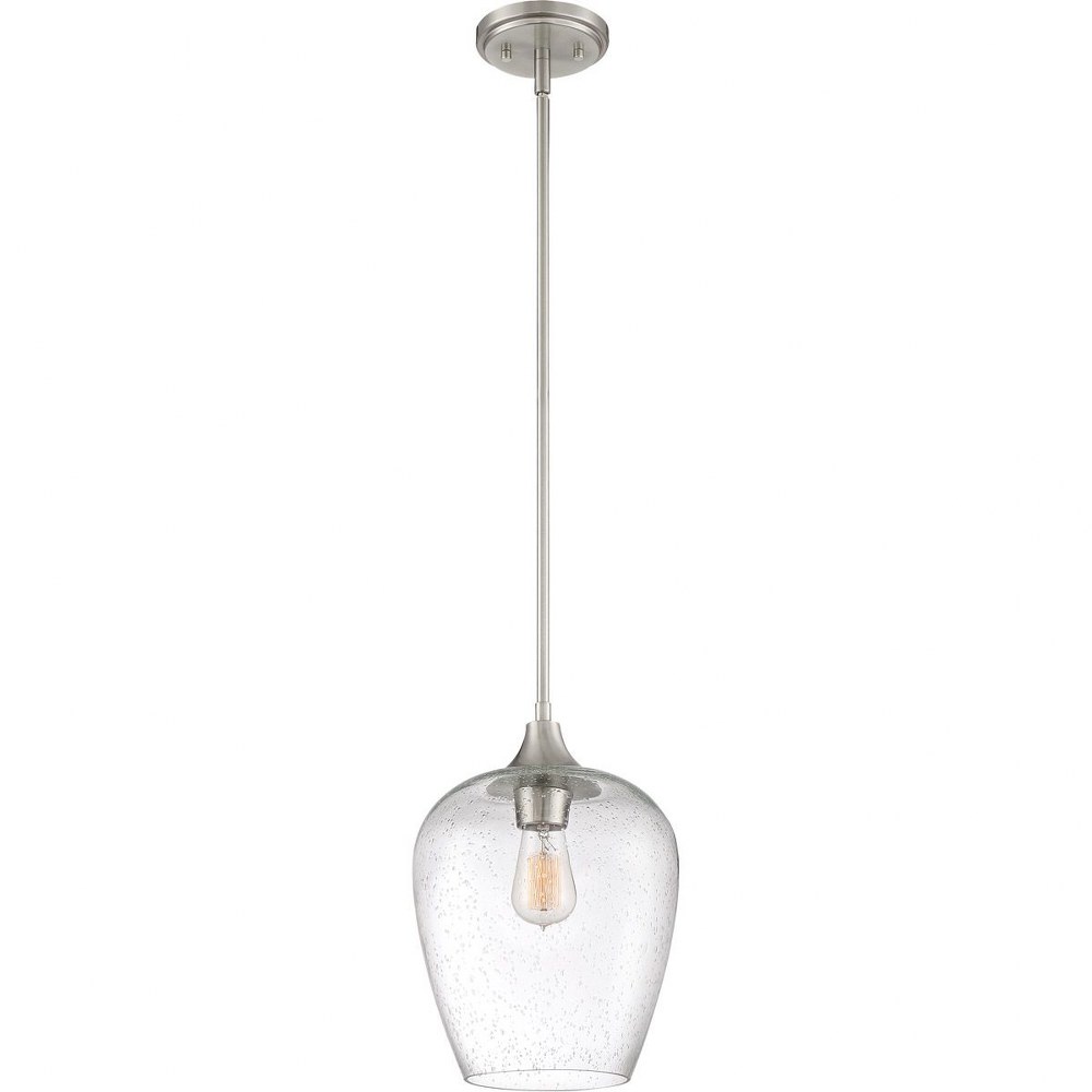 Quoizel Lighting-TWE1510BN-Towne - 1 Light Mini Pendant - 13.75 Inches high   Brushed Nickel Finish with Clear Seedy Glass