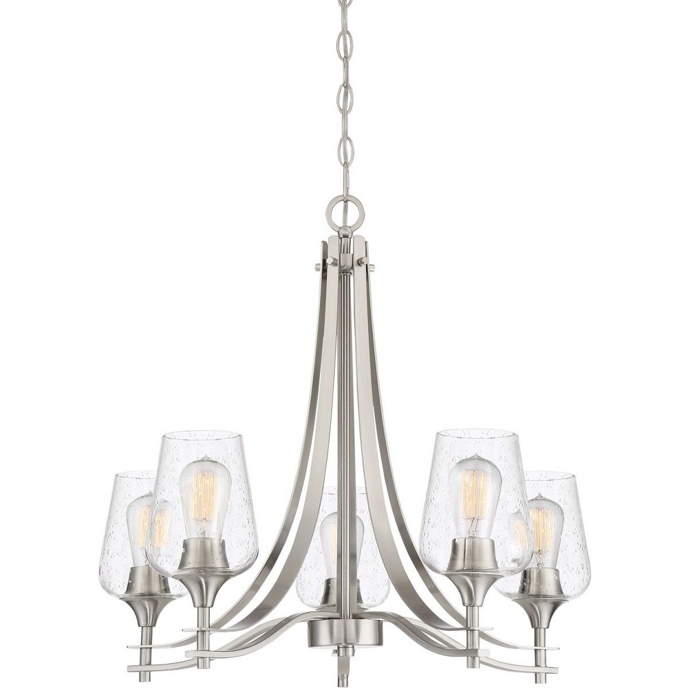 Quoizel Lighting-TWE5005BN-Towne Chandelier 5 Light Steel - 23 Inches high   Brushed Nickel Finish with Clear Seedy Glass