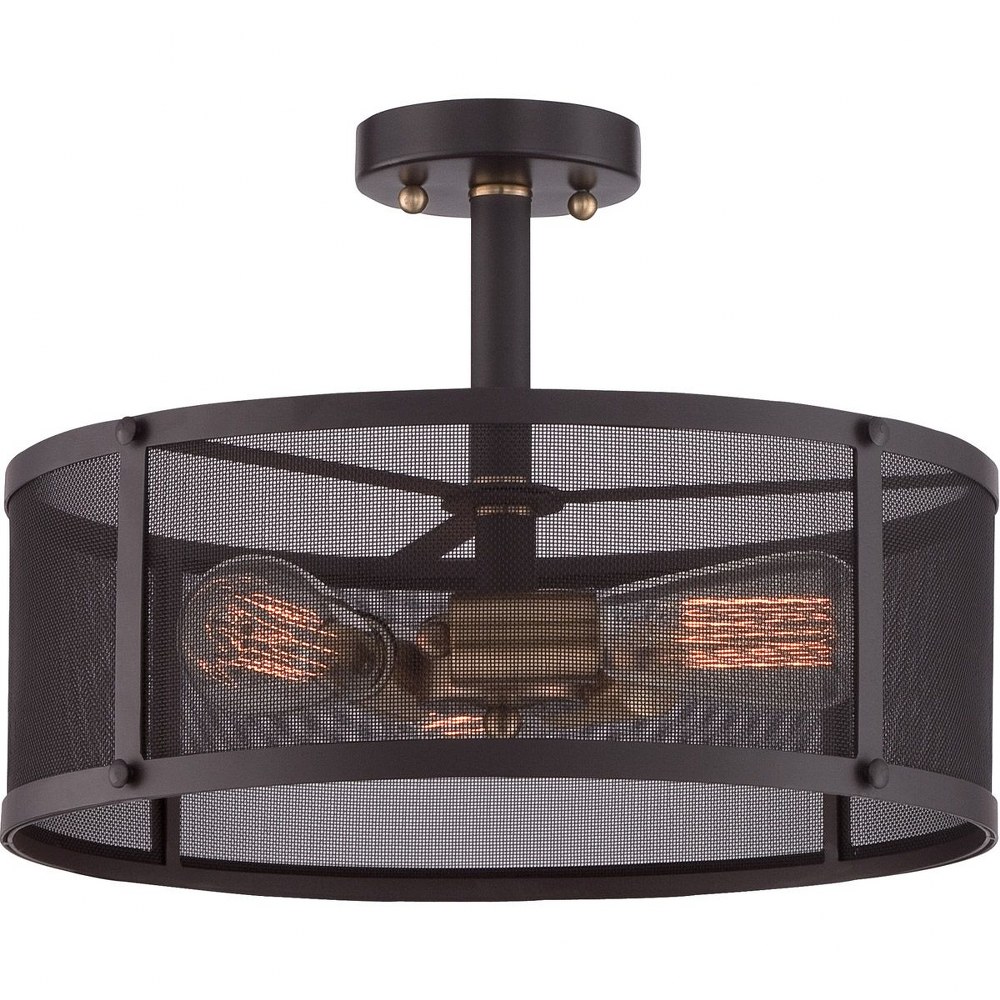 Quoizel Lighting-UST1716WT-Union Station - 3 Light Semi-Flush Mount - 11.5 Inches high   Western Bronze Finish