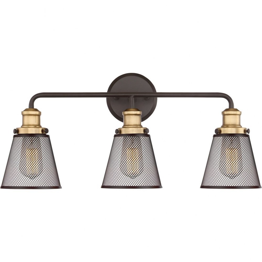 Quoizel Lighting-VLT8603WT-Vault 3 Light Transitional Bath Vanity Approved for Damp Locations - 11 Inches high   Western Bronze Finish with Mesh Shade