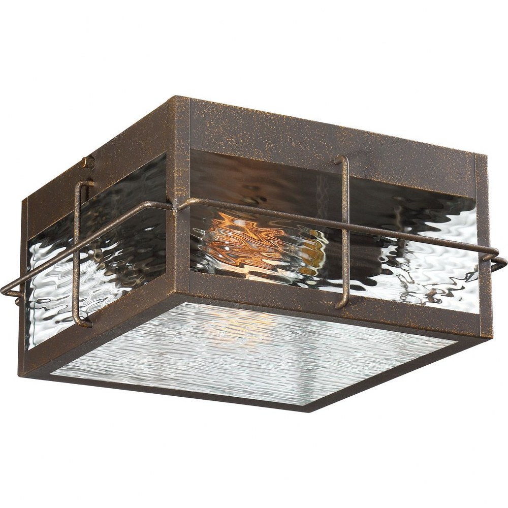 Quoizel Lighting-WAR1612GZ-Ward - 2 Light Outdoor Flush Mount - 5.75 Inches high   Gilded Bronze Finish with Clear Water Glass