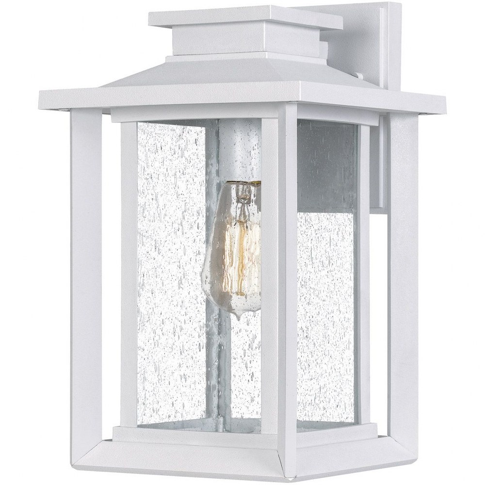 Quoizel Lighting-WKF8409W-Wakefield 14 Inch Outdoor Wall Lantern Transitional for Wet Locations made with Coastal Armour White Lustre  Earth Black Finish with Clear Lighter Seedy Glass