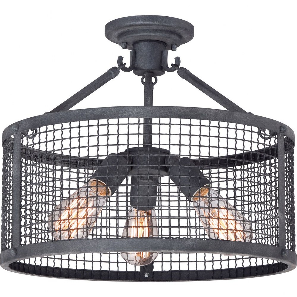 Quoizel Lighting-WLR1716MB-Wilder - 3 Light Semi-Flush Mount - 13.5 Inches high   Mottled Black Finish