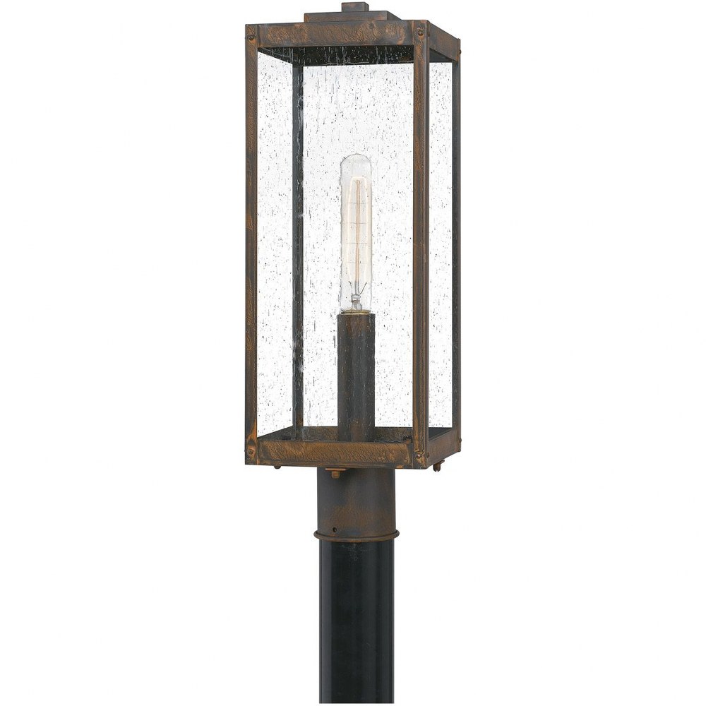 Quoizel Lighting-WVR9007IZ-Westover 1-Light Outdoor Post Lantern in Transitional Style 20.5 Inches Tall and 7 Inches Wide Industrial Bronze  Earth Black Finish with Clear/Beveled Edge Glass