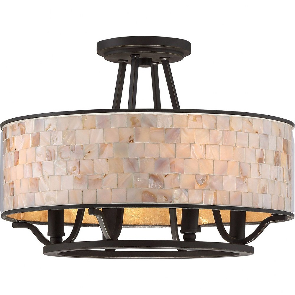 Quoizel Lighting-AS1716PN-Aristocrat - 4 Light Medium Semi-Flush Mount   Palladian Bronze Finish with Pen Shell Mosaic Shade