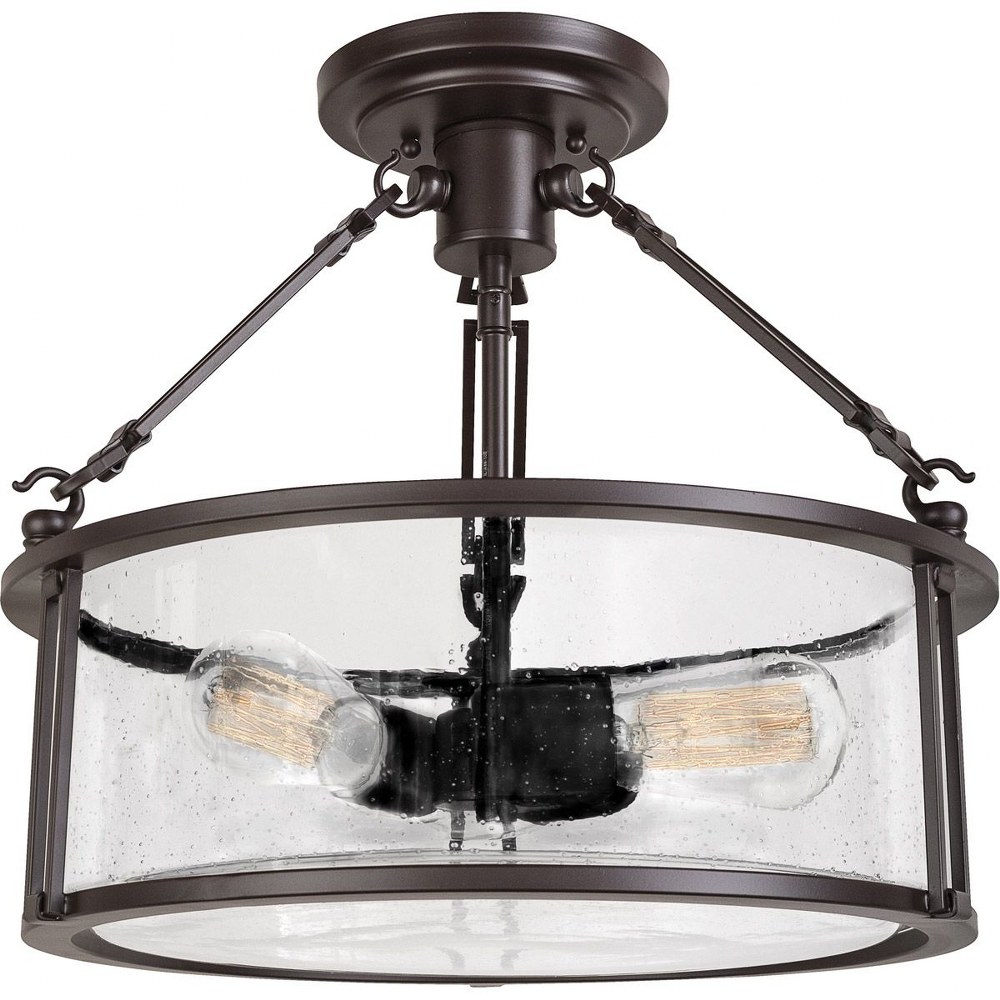 Quoizel Lighting-BCN1716WT-Buchanan - 3 Light Large Semi-Flush Mount - 14.25 Inches high   Western Bronze Finish with Clear Seeded Glass