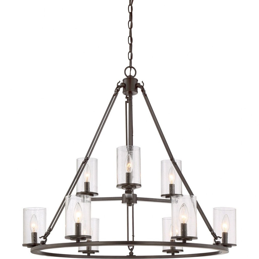 Quoizel Lighting-BCN5009WT-Buchanan - 9 Light Extra Large 2-Tier Foyer   Western Bronze Finish with Clear Seeded Glass