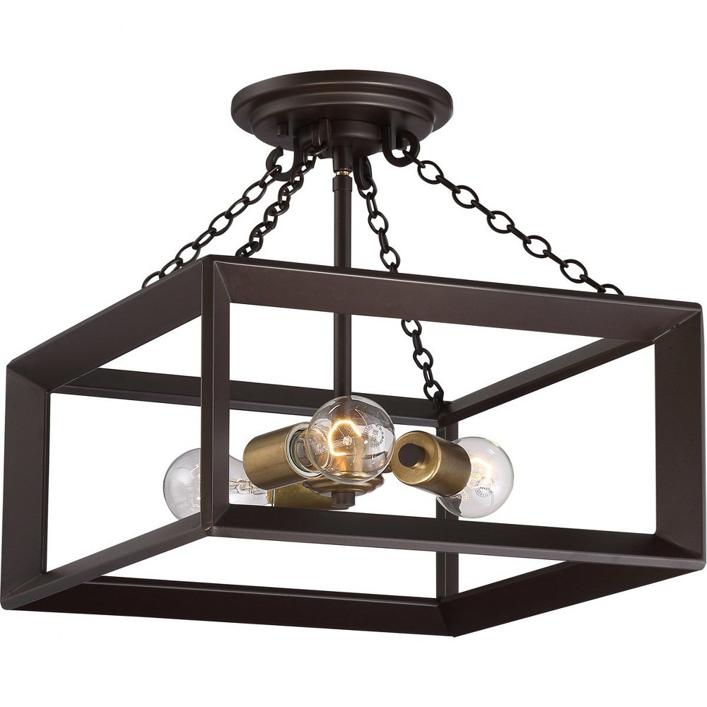 Quoizel Lighting-BKH1714WT-Brook Hall - 3 Light Medium Semi-Flush Mount - 13.75 Inches high   Western Bronze Finish