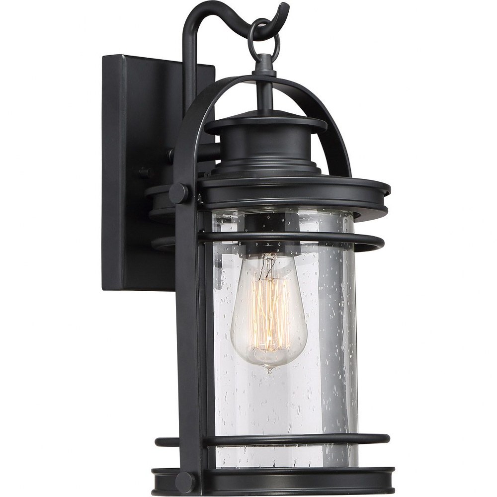 Quoizel Lighting-BKR8408K-Booker 15 Inch Medium Outdoor Wall Lantern Transitional Aluminum   Mystic Black Finish with Clear Seeded Glass