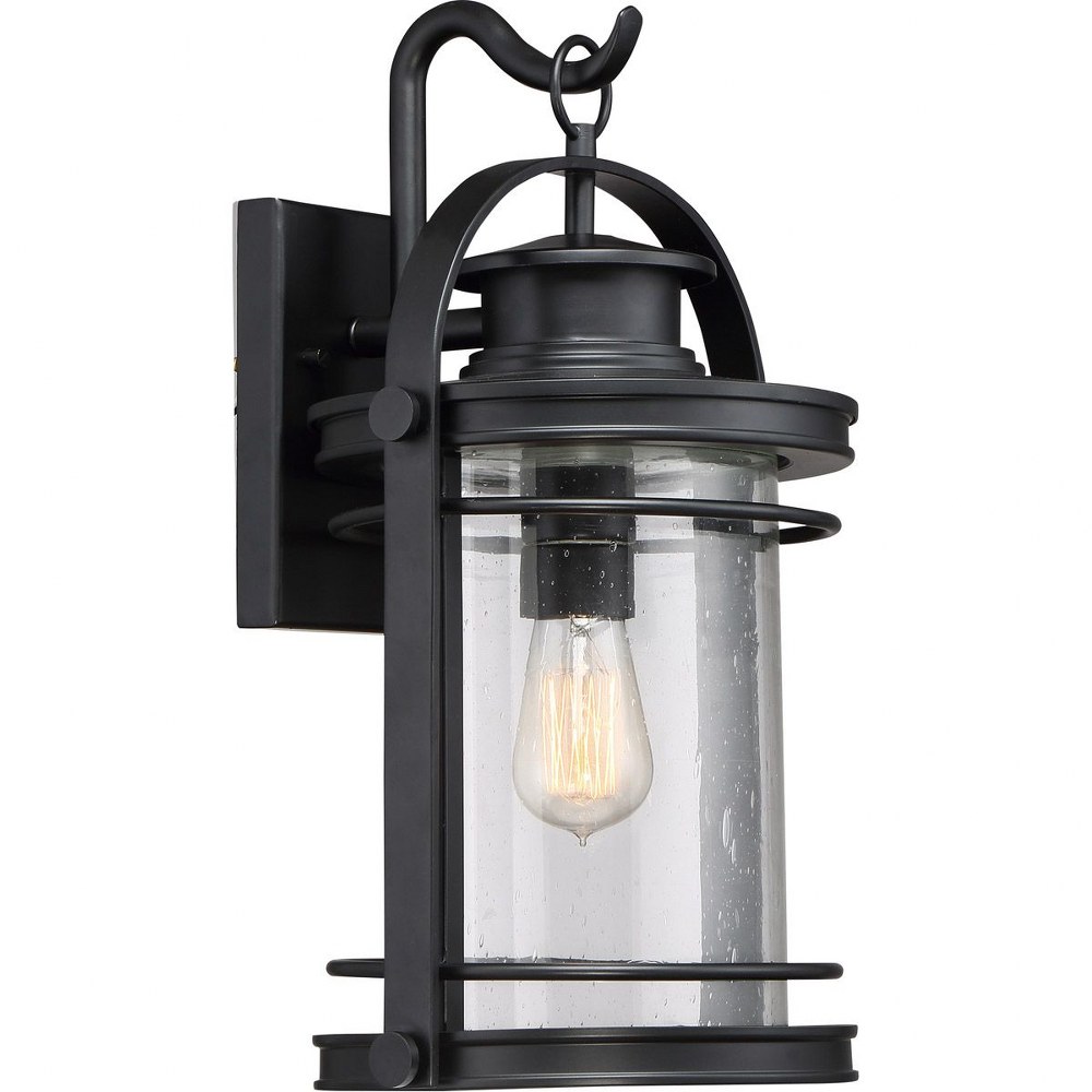 Quoizel Lighting-BKR8410K-Booker 18.25 Inch Outdoor Wall Lantern Transitional Aluminum - 18.25 Inches high   Mystic Black Finish with Clear Seeded Glass