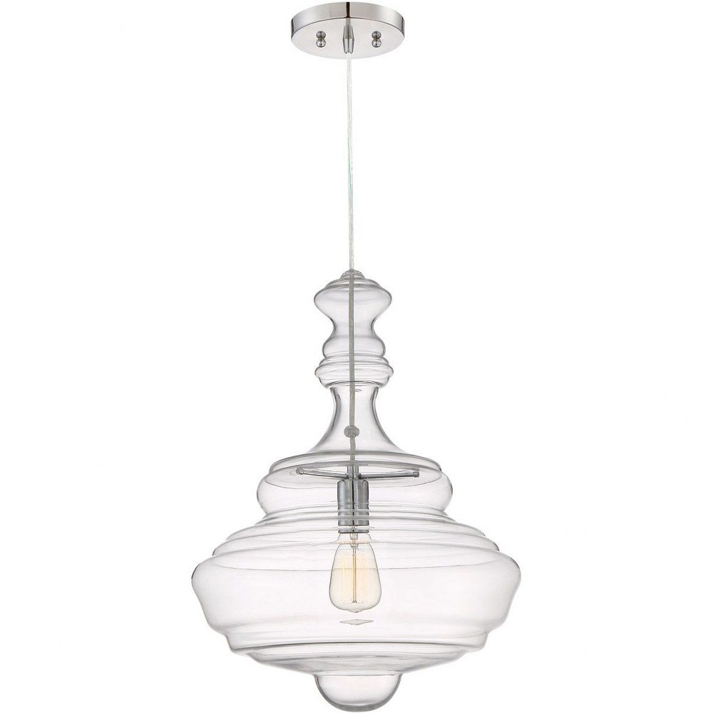 Quoizel Lighting-QF2046C-Morocco - 1 Light Large Pendant - 21.5 Inches high   Polished Chrome Finish with Bowl Clear Glass