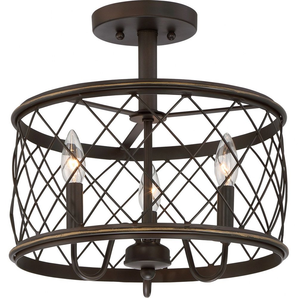 Quoizel Lighting-RDY1714PN-Dury - 15 Inch 3 Light Semi-Flush Mount Palladian Bronze  Century Silver Leaf Finish