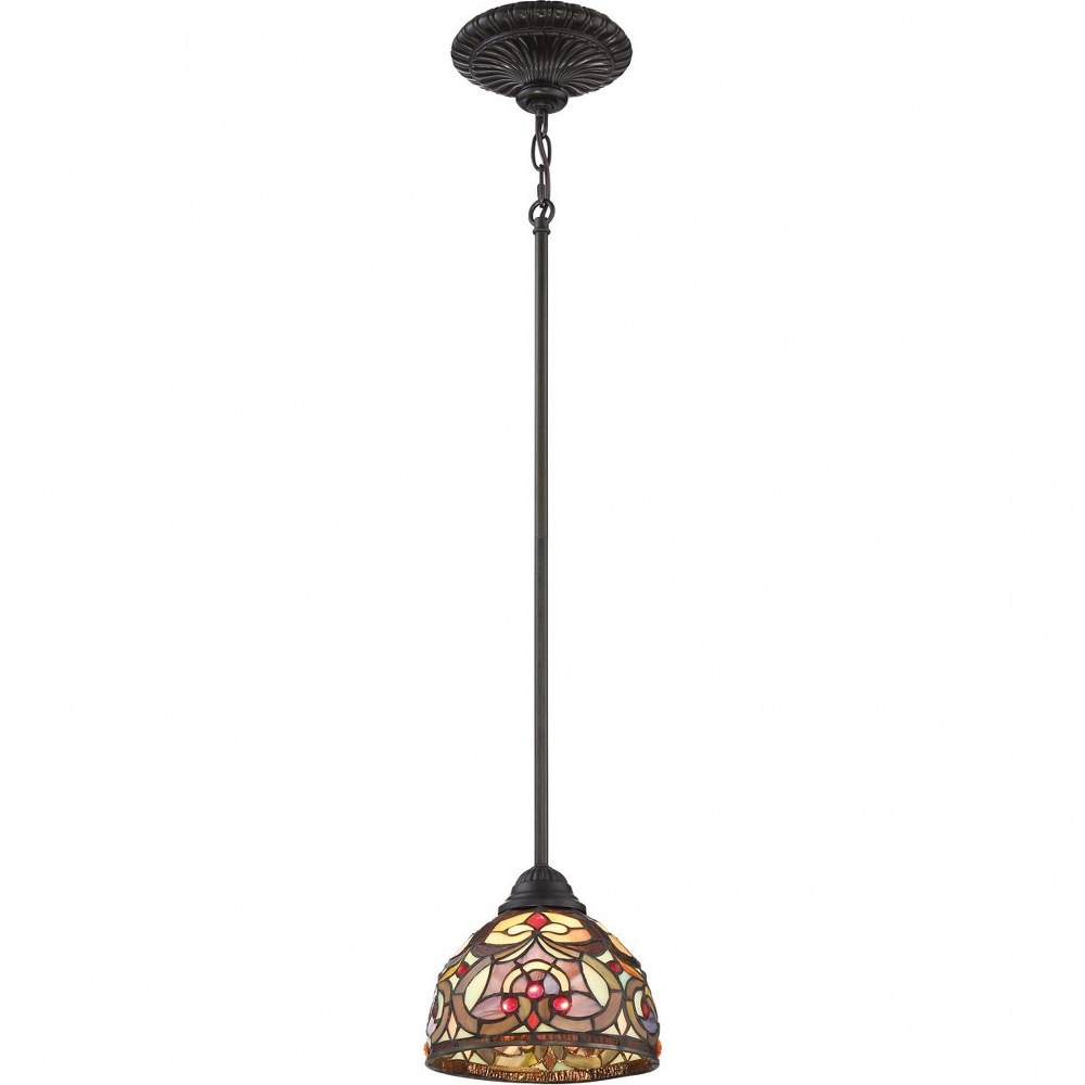 Quoizel Lighting-TF1508VB-Carroll Mini Pendant 1 Light   Vintage Bronze Finish with Tiffany Glass