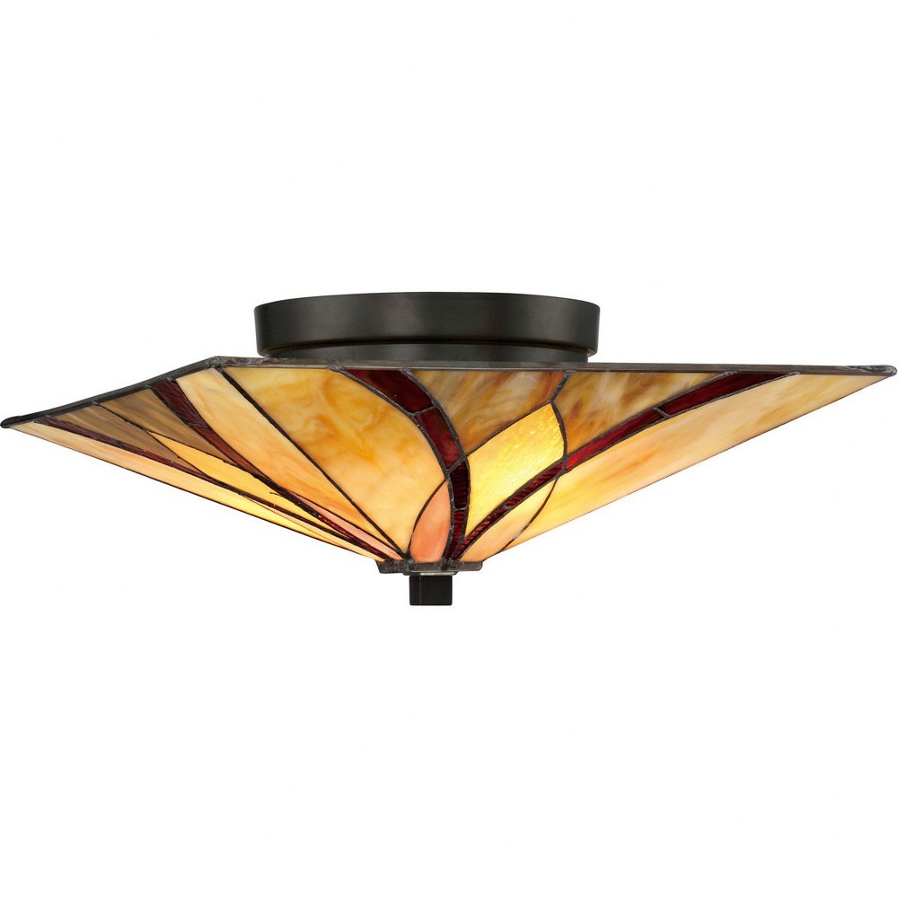 Quoizel Lighting-TFAS1615VA-Asheville - 2 Light Flush Mount - 6.5 Inches high   Valiant Bronze Finish with Tiffany Glass