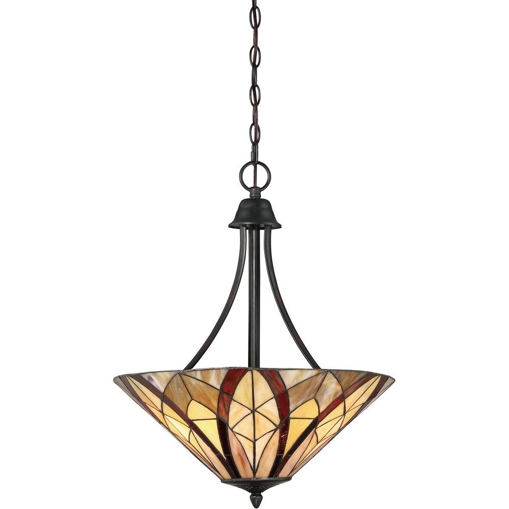 Quoizel Lighting-TFVY2819VA-Victory Pendant 3 Light   Valiant Bronze Finish with Tiffany Glass