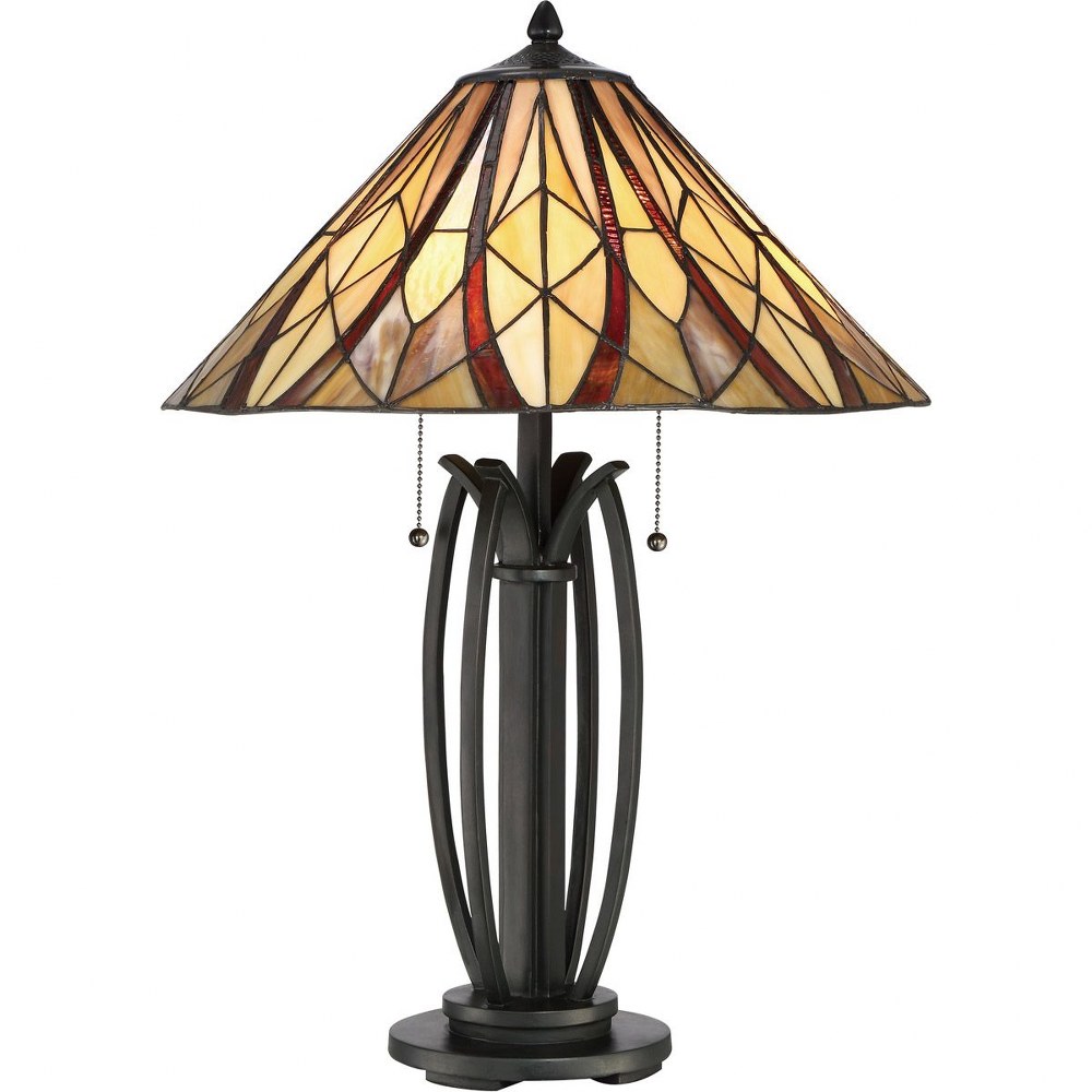 Quoizel Lighting-TFVY6325VA-Victory - 2 Light Portable Table Lamp   Valiant Bronze Finish with Tiffany Glass