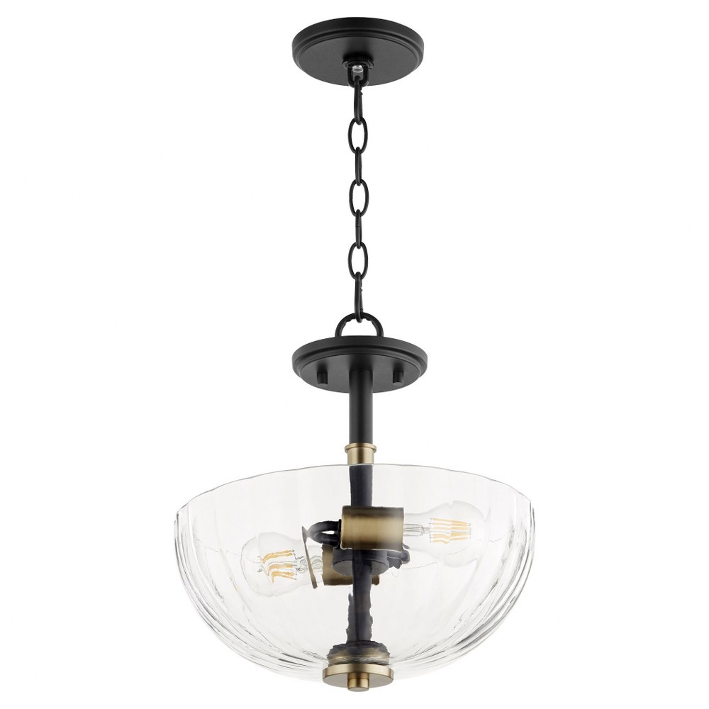 Quorum Lighting-210-6980-Monarch - 2 Light Convertible Pendant   Noir/Aged Brass Finish with Clear Glass