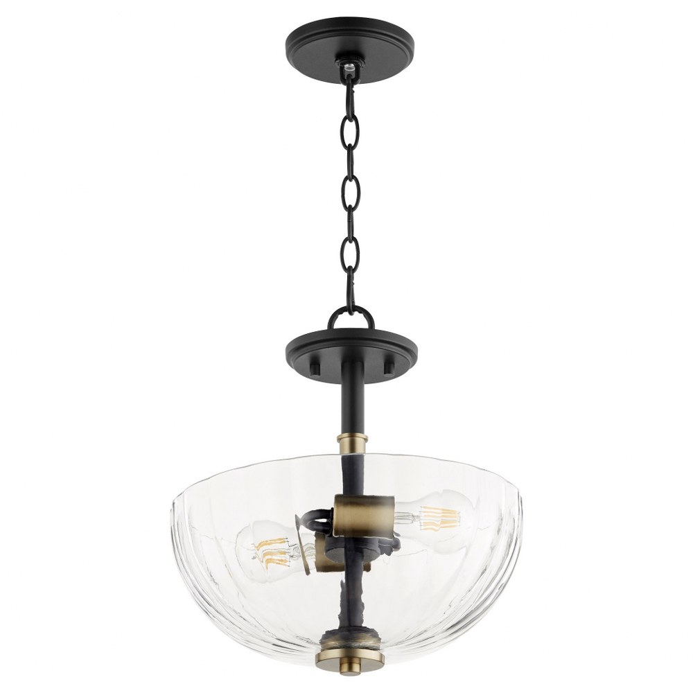 Quorum Lighting-210-6980-Monarch - 2 Light Convertible Pendant Noir/Aged Brass  Noir/Satin Nickel Finish with Clear Glass