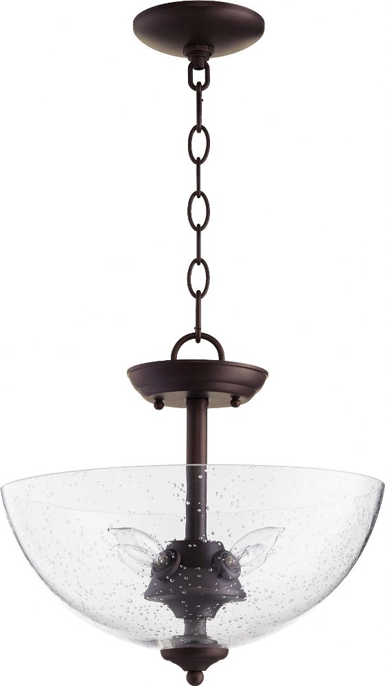 Quorum Lighting-2840-14-86-4 Light Bowl Dual Mount Pendant in Transitional style - 13.75 inches wide by 11.25 inches high   Oiled Bronze Finish with Clear Seeded Glass